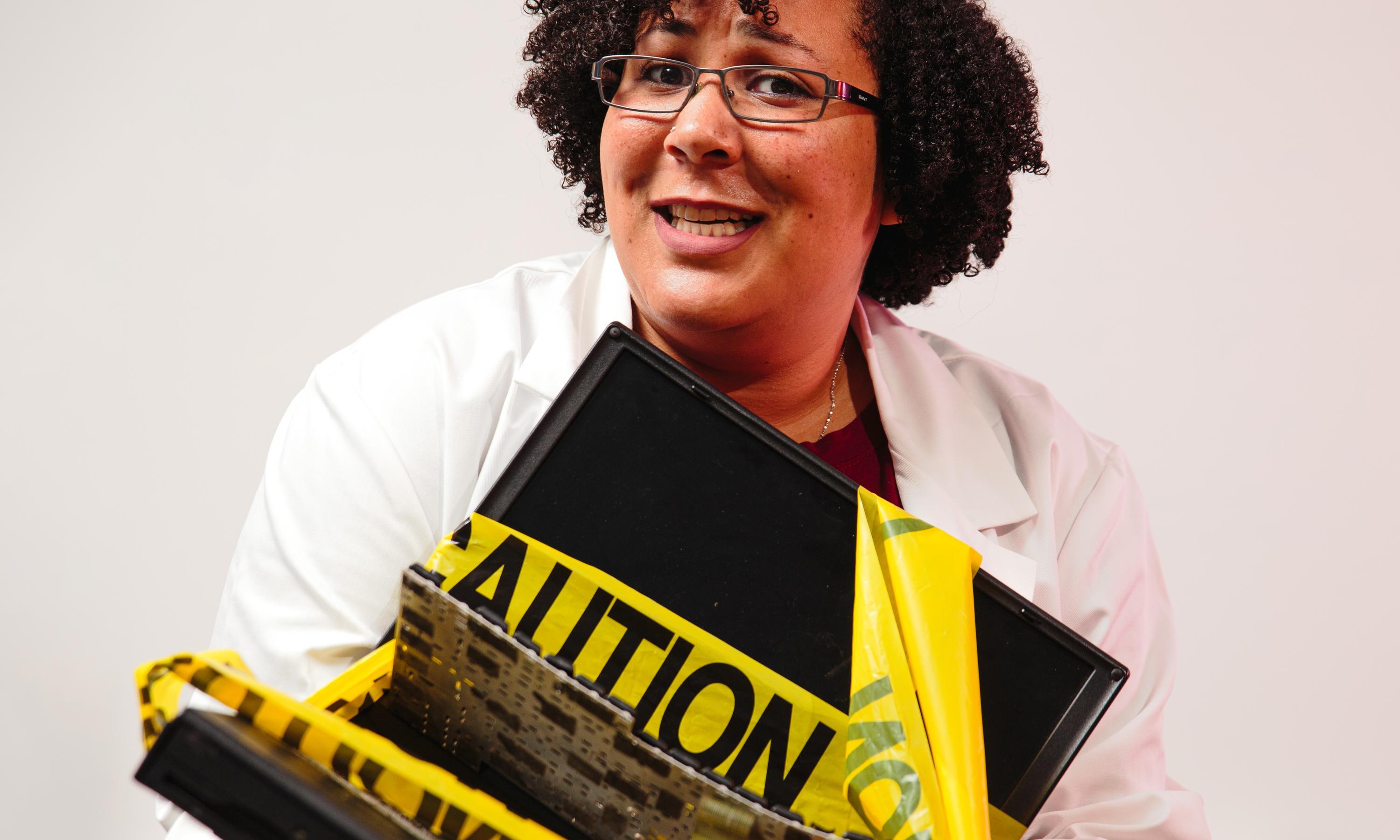 A scientist with a broken computer