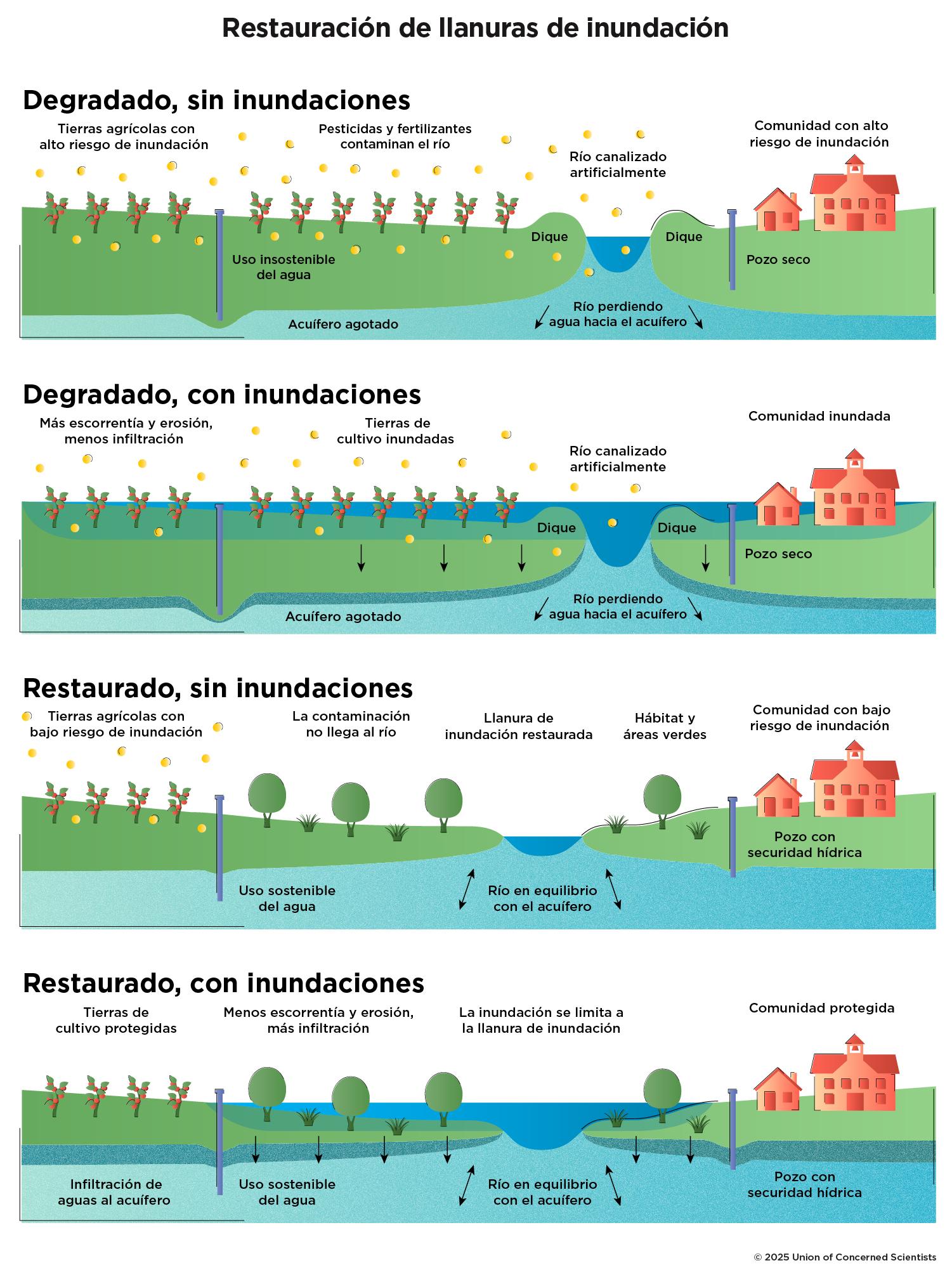 Figura que muestra como restaurar llanuras de inundación