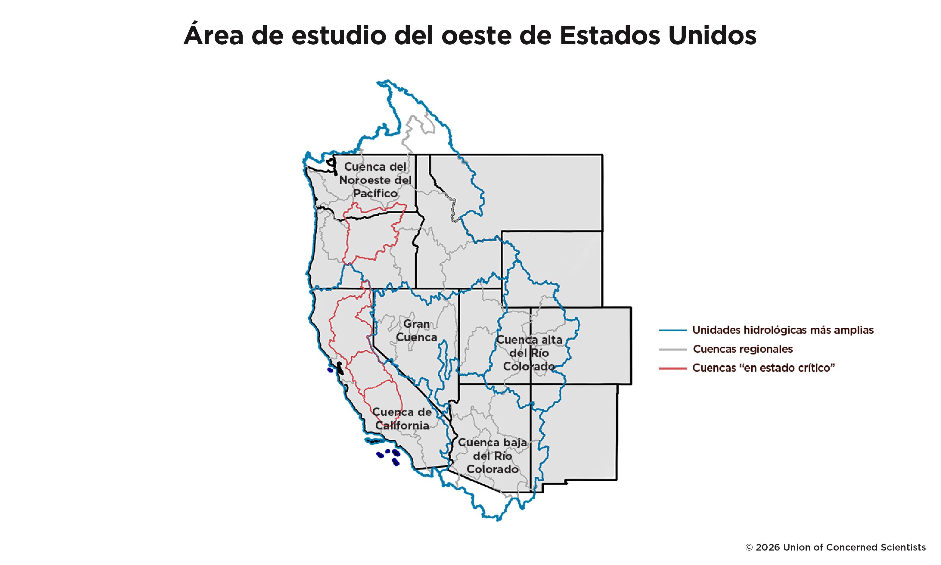 mapa del area de estudio de oeste de Estados Unidos