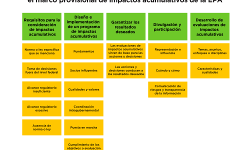 Gráfica de temas de los comentarios del público sobre el marco de impactos acumulativos de la EPA